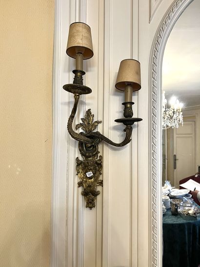 null Pair of large Louis XIV style sconces with two gilt bronze lights.

End of the...