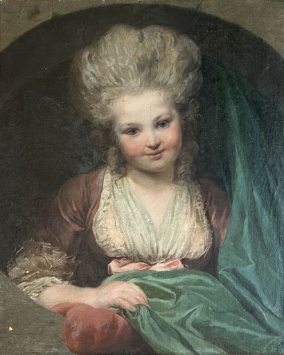null École Allemande de la fin du XVIIIè siècle
"Portrait de jeune fille au rideau...