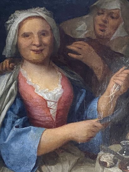 null Attribué à Nicolaes VAN HAFTEN (1663-1715)
"Scène de cuisine"
Huile sur toile,...