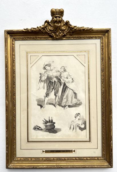 null 19th century ECHOLE
Studies of characters in costume
Two ink washes. 
18 x 13...