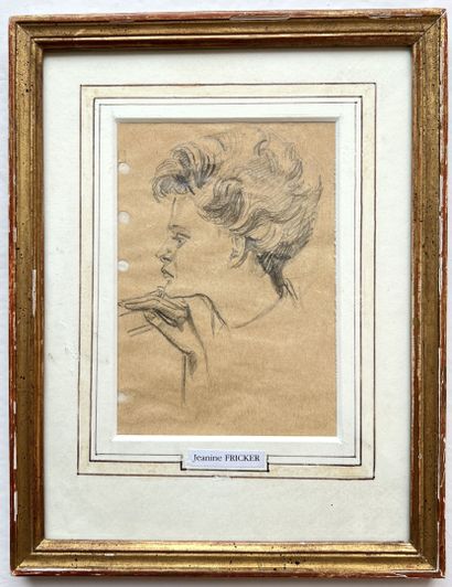 null ÉCOLE MODERNE
Profil de femme
Dessin au crayon noir. 
12 x 9 cm. 
(Fente).

---
ENLÈVEMENT...