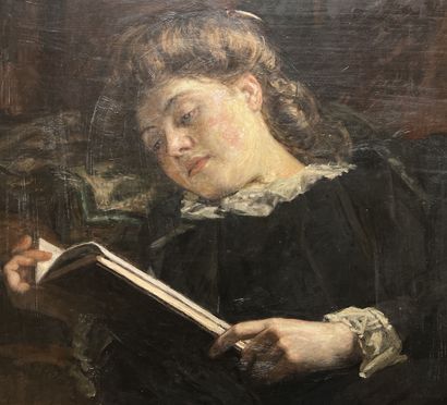 null Evert Jan BOKS (1838 - 1914)
Femme à sa lecture, 1903
Huile sur toile, signée...
