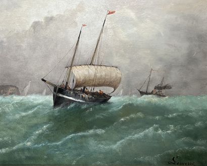 null LEMERRE
Voilier et vapeur par grosse mer
Huile sur toile, signée en bas à droite....