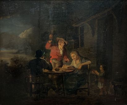 null École Hollandaise du XIX° siècle
"Le repas familial"
Huile sur panneau parqueté,...