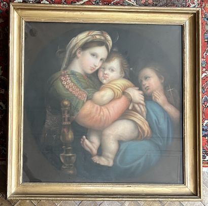 null École Française du XIXe siècle d'après Raphaël
"La vierge à la chaise"
Pastel...