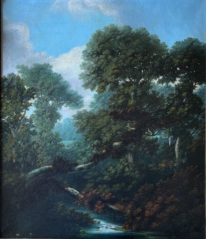 null École Française du XIXe siècle
"Vues de forêts près d'une rivière"
Deux huiles...
