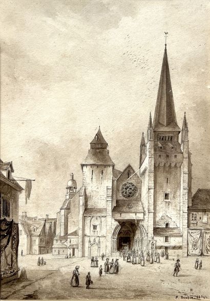 null E. BRETON
The exit of the mass, 1834
Ink wash, signed and dated lower right....