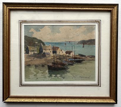 null ÉCOLE MODERNE
Petit port en Bretagne
Aquarelle, porte une signature en bas à...