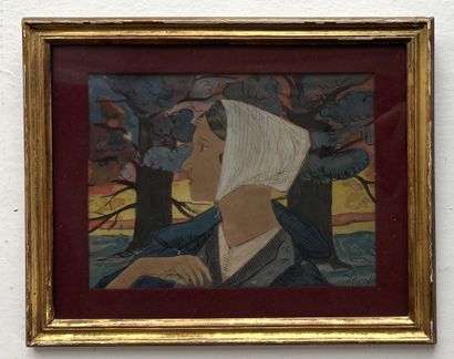 null G. ROY
Young Breton woman in profile
Gouache and ink, signed lower right 
15...