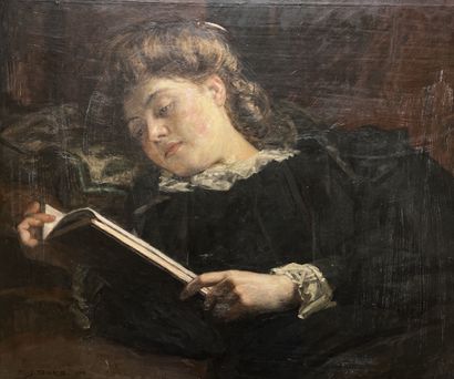 null Evert Jan BOKS (1838 - 1914)
Femme à sa lecture, 1903
Huile sur toile, signée...
