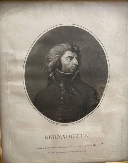 null Gravure d'après Guérin, portrait de Bernadotte, épreuve en noir par Friesin...