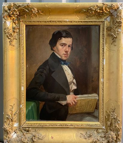 null École française du XIXe siècle : 

Portrait d'un homme au livre

Huile sur carton

28...