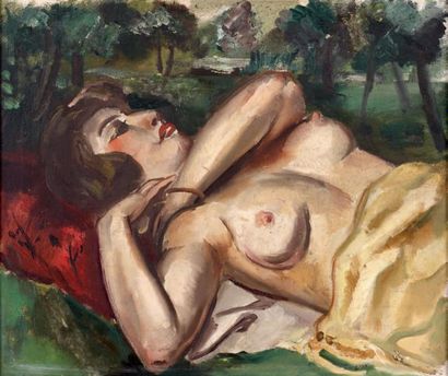 André FAVORY (1889-1937) La sieste en plein air Huile sur toile. 54 x 65 cm Provenance:...
