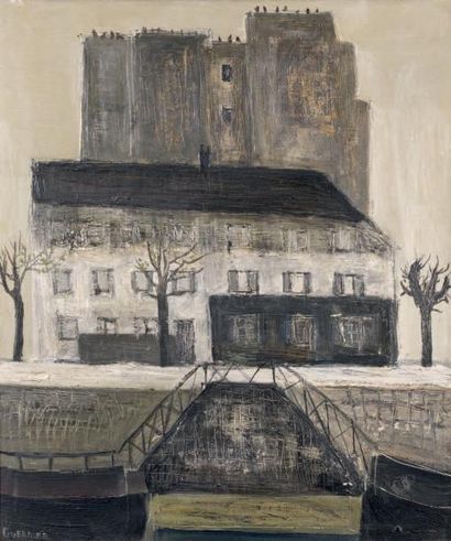Raymond GUERRIER (1920-2002) Le canal Huile sur toile, signée en bas à gauche. 55...