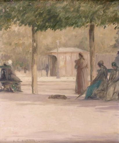 Louis Welden HAWKINS (1849-1910) Au jardin public, les nounous Huile sur toile, signée...