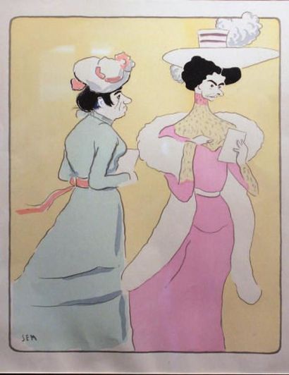 Goursat dit SEM (1863-1934) La robe rose Lithographie en couleurs, signée dans la...