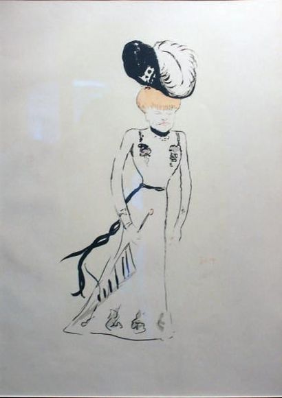Goursat dit SEM (1863-1934) Plume et ombrelle Lithographie en couleurs, signée vers...