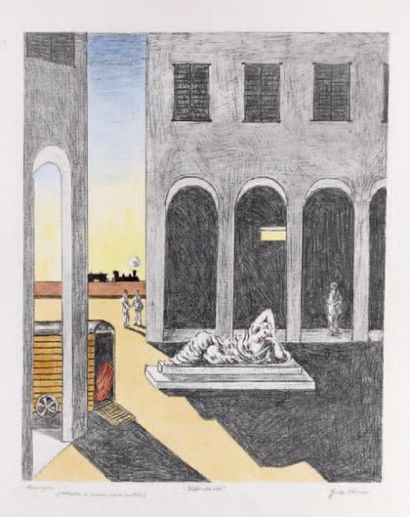 Giorgio de CHIRICO Malinconia, 1972 Lithographie (Bradani 116), belle épreuve coloriée...