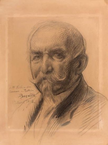 Paul Albert BESNARD (1849-1944) Portrait d'homme, 1918 Dessin au fusain et à l'estompe,...