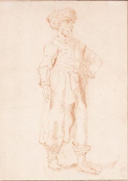 ÉCOLE HOLLANDAISE du XVIIe siècle Portrait d'homme au turban Sanguine. 23,9 x 17,2...