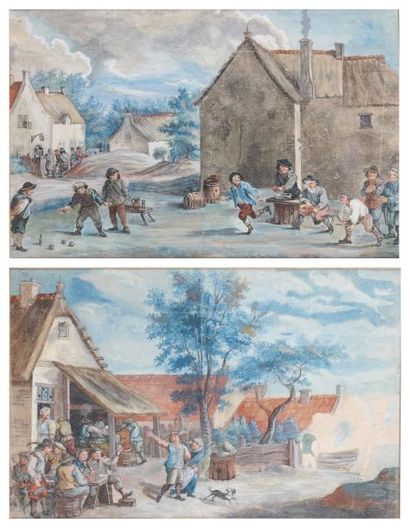 ÉCOLE FRANÇAISE de la fin du XVIIIe siècle, d'après David TENIERS Le jeu de boules...