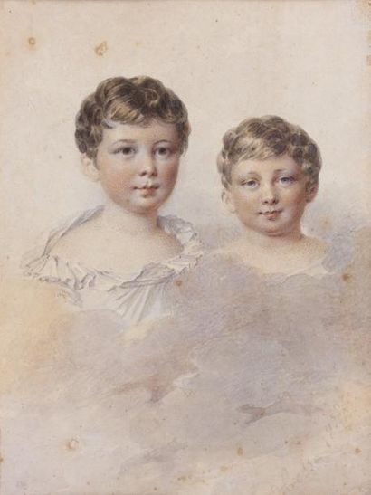 Alexandre HESSE (1806-1879) Portrait de deux enfants de la famille de Damas Aquarelle,...