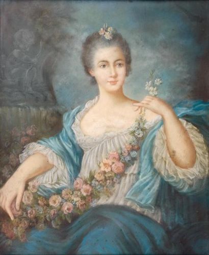 ÉCOLE FRANÇAISE du XIXe siècle, dans le goût du XVIIIe siècle Portrait de femme à...