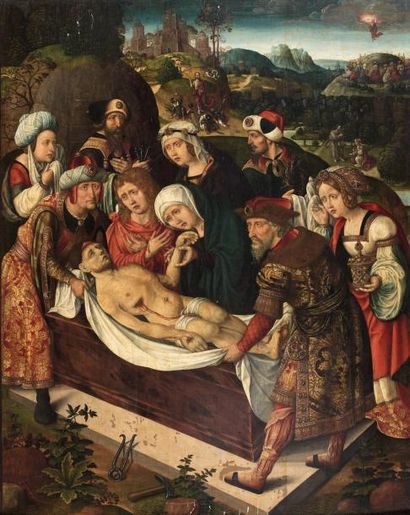 Anonyme hollandais, premier quart du XVIe siècle Le Christ mis au tombeau Huile sur...