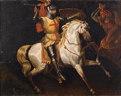 ÉCOLE FRANÇAISE du XIXe siècle Scène de combat Huile sur toile. 71,5 x 91 cm Copie...