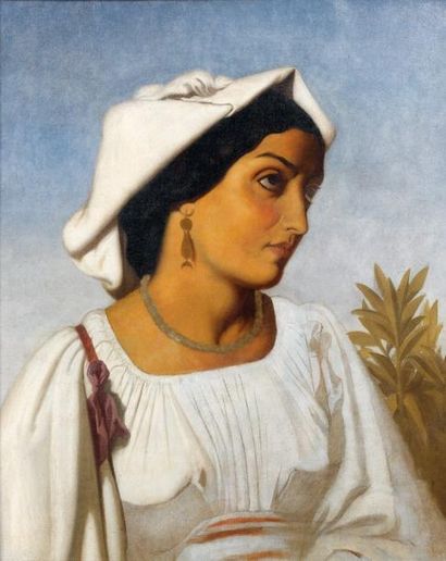 ÉCOLE FRANÇAISE du XIXe siècle Portrait d'une jeune italienne Huile sur toile. 61...