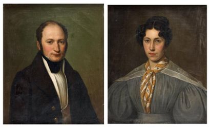ÉCOLE FRANÇAISE du XIXe siècle Portrait d'homme et portrait de femme Deux huiles...