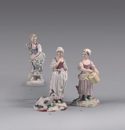 null NIDERVILLER
STATUETTE de jeune paysanne, une chèvre à ses côtés à décor polychrome.
XVIIIe...