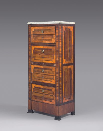 null CHIFFONIER opening to eight drawers simulating four, with inlaid decoration...