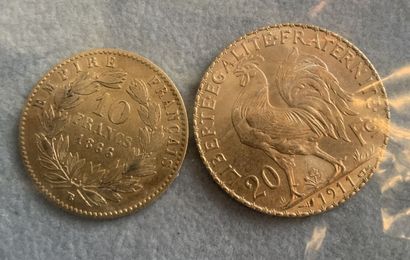 null Lot en or comprenant : une pièce de 10 francs et une pièce de 20 francs fra...