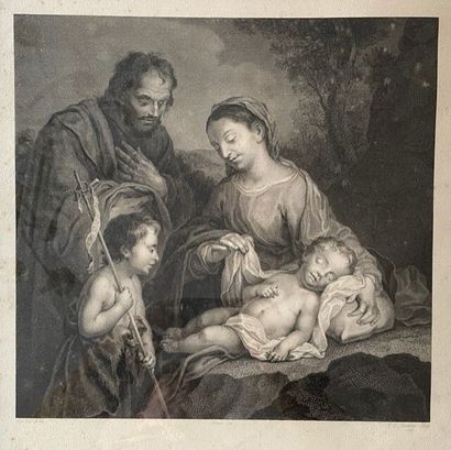 null LOT DE CINQ GRAVURES : "Sainte famille" d'après Murillo, "Vues de Florence"...