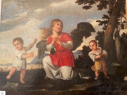 null ÉCOLE ITALIENNE du XVIIIème.
"Jeune femme en prière et deux angelots"
Huile...