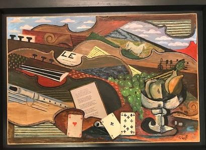 null PETROFF 
"Cubist composition with musical instruments and cards".
Oil on panel...