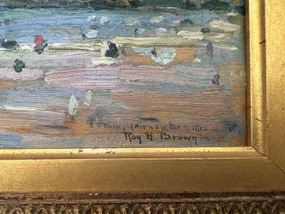 null Roy Henri BROWN (1879-1956)
"Paysage animé en bord de mer"
Huile sur panneau,...