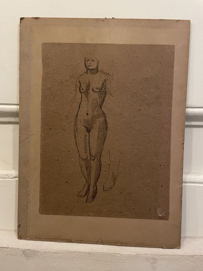 null MARCEL-LENOIR (1872-1931)
"Study of a standing female nude". 
Ink drawing, signed...