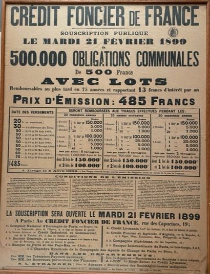 null CRÉDIT FONCIER de FRANCE "Souscription publique le mardi 21 février 1899" Imprimerie...