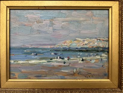 null Roy Henri BROWN (1879-1956)
"Paysage animé en bord de mer"
Huile sur panneau,...