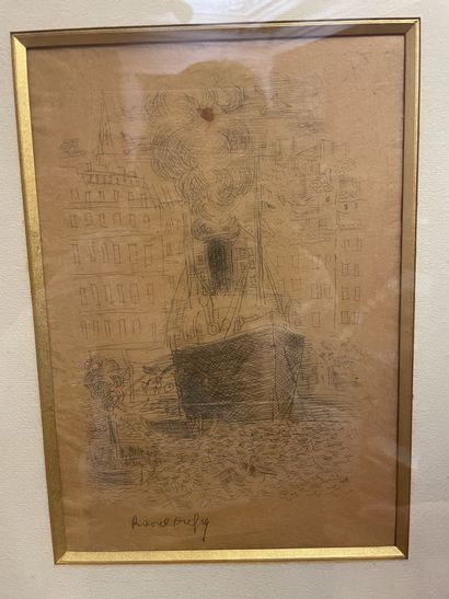 null Raoul DUFY (1877-1953):
"Paquebot".
Engraving (?), signed lower left.
25 x 20...