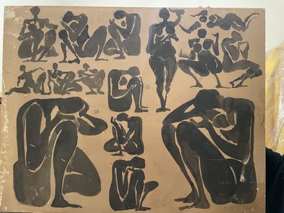 null Jacques DESPIERRE (1912 - 1955)
Black figures, around 1989, 
wash on paper pasted...
