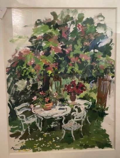 null Olga MISCHKINE (1910-1985)
Dans le jardin, le repas dressé, gouache. 
A reprendre...