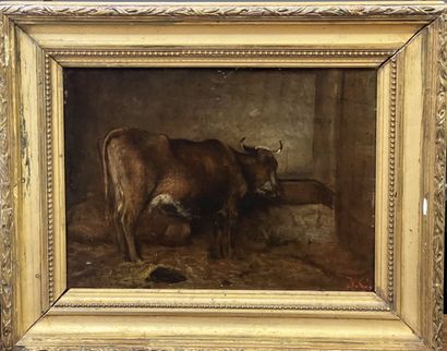 null Jules CHARDIGNY (1842-1892)
- Vache à l'étable
Huile sur panneau
Monogramé
20...