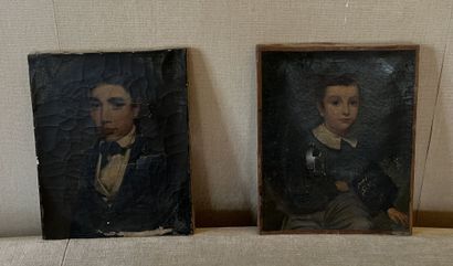 null ECOLE FRANCAISE du XIXe 
"Portraits d'homme et de garçon"
Dans un cadre à vue...