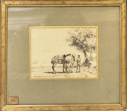 null Jules Jacques VEYRASSAT (1828-1893)
Jeune fermier et ses chevaux de halage
Encre...