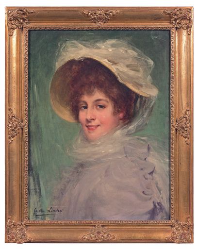 null Gaston LINDEN (1861-1940)
The white hat
Oil on canvas, signed lower left.
61...