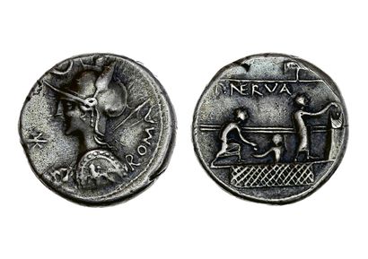 null LICINIA (113-112 av. J.-C.)
Denier.
Tête de Rome à gauche, portant une lance...