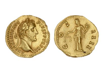 null ANTONIN, le Pieux (138-161)
Auréus. Rome. 7,29 g.
Sa tête laurée à droite.
R/...